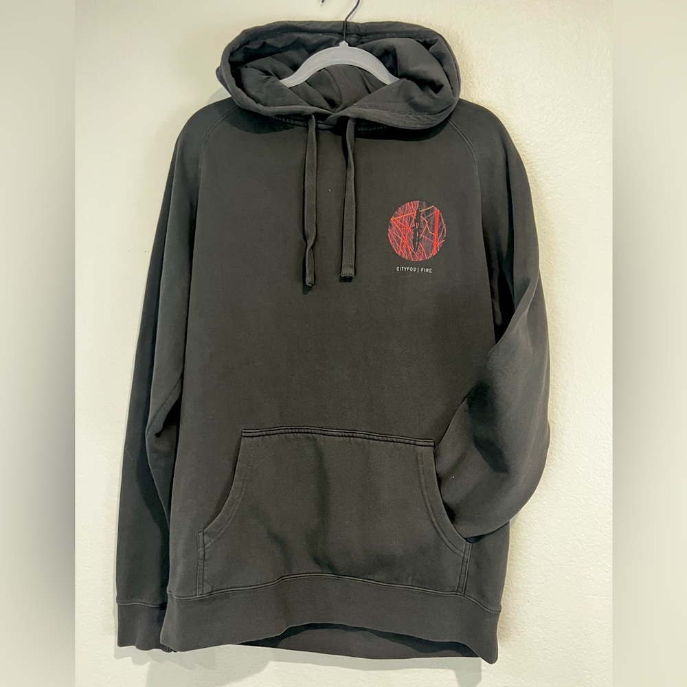 Brand new faded grey Limited Edition pullover City Fog fire hoodie n size Medium